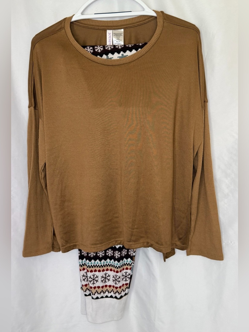 Women's Camel Long Sleeve Pajama Top & Sleep Pants Cozy Sleepwear Medium